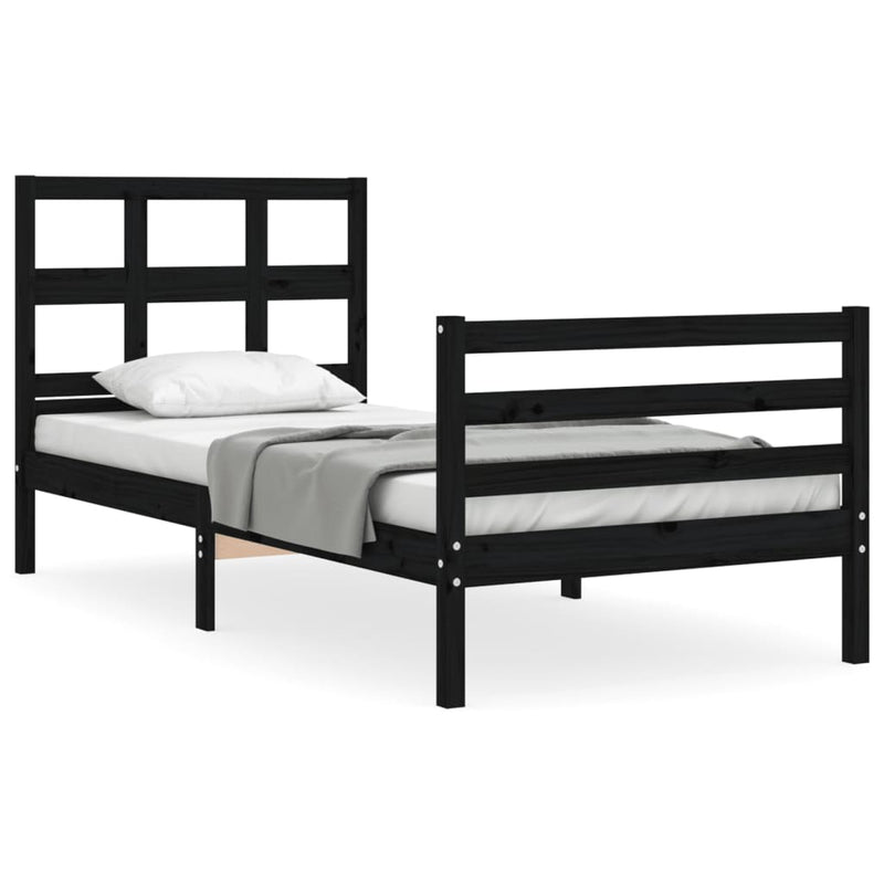 Bed Frame with Headboard Black 92x187 cm Single Size Solid Wood