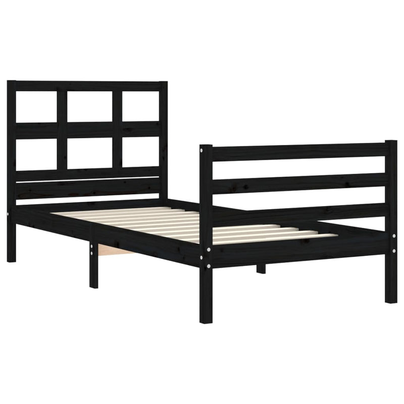 Bed Frame with Headboard Black 92x187 cm Single Size Solid Wood