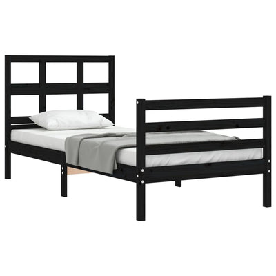 Bed Frame with Headboard Black 92x187 cm Single Size Solid Wood