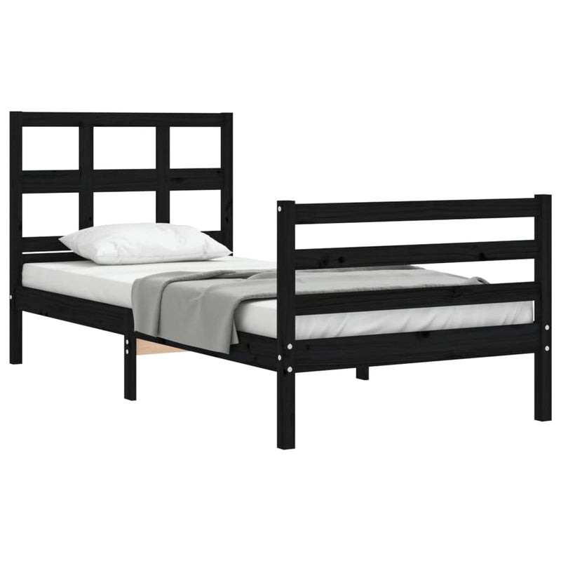 Bed Frame with Headboard Black 92x187 cm Single Size Solid Wood