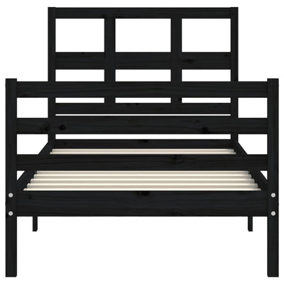 Bed Frame with Headboard Black 92x187 cm Single Size Solid Wood