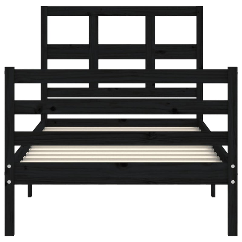 Bed Frame with Headboard Black 92x187 cm Single Size Solid Wood