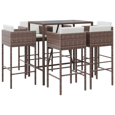 7 Piece Garden Bar Set with Cushions Brown Poly Rattan