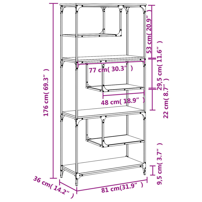 Bookcase Black 81x36x176 cm Engineered Wood