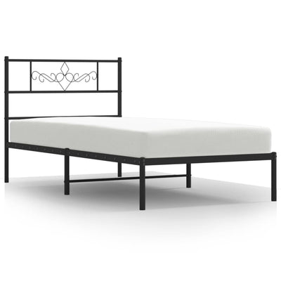 Metal Bed Frame without Mattress with Headboard Black 90x190 cm