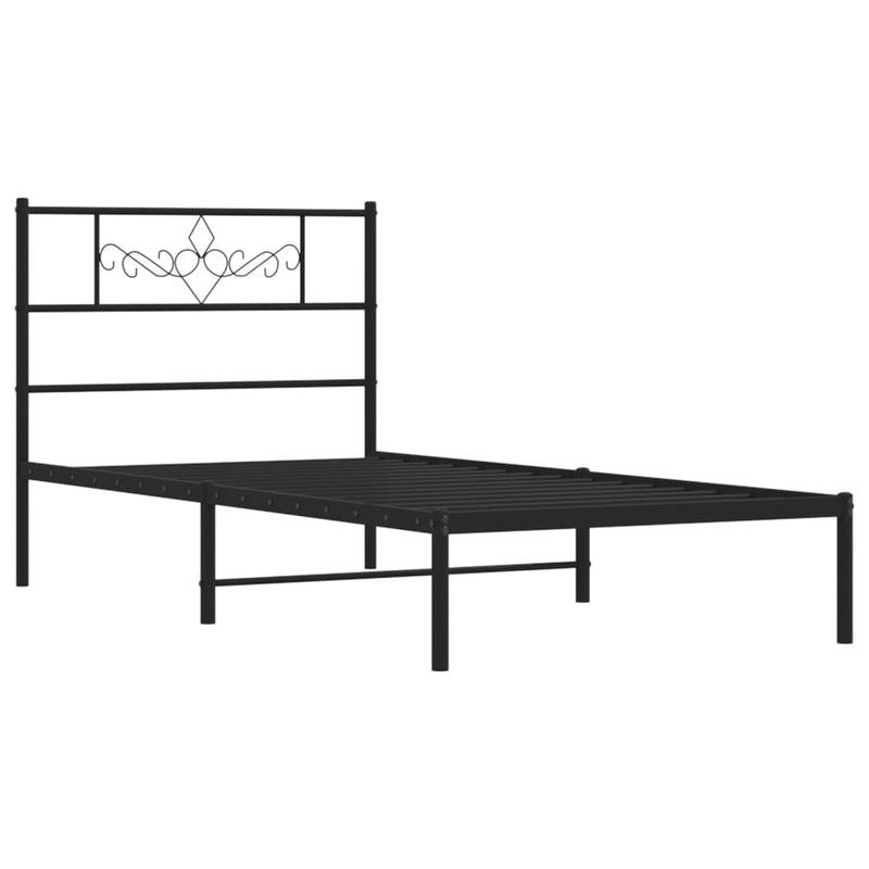 Metal Bed Frame without Mattress with Headboard Black 90x190 cm