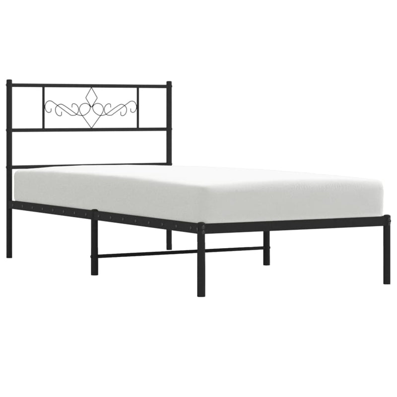 Metal Bed Frame without Mattress with Headboard Black 90x190 cm