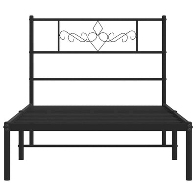 Metal Bed Frame without Mattress with Headboard Black 90x190 cm