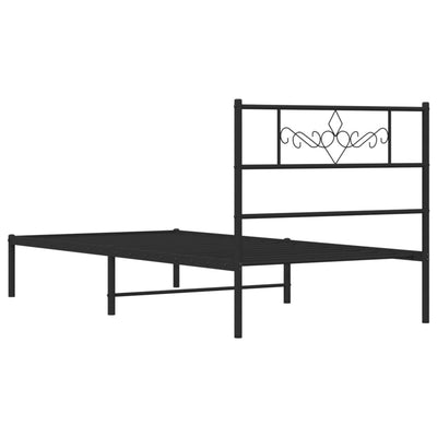 Metal Bed Frame without Mattress with Headboard Black 90x190 cm