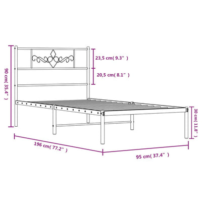 Metal Bed Frame without Mattress with Headboard Black 90x190 cm