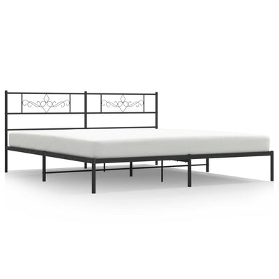 Metal Bed Frame without Mattress with Headboard Black 183x203 cm King