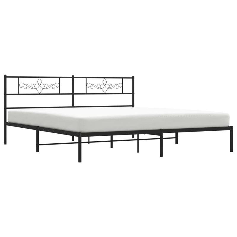 Metal Bed Frame without Mattress with Headboard Black 183x203 cm King