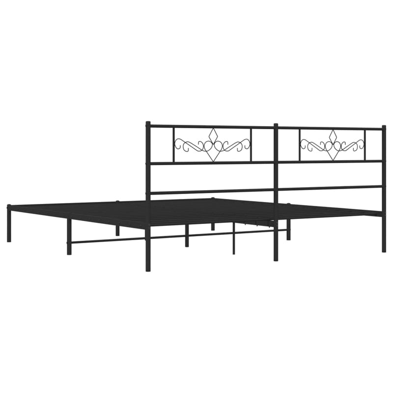 Metal Bed Frame without Mattress with Headboard Black 183x203 cm King