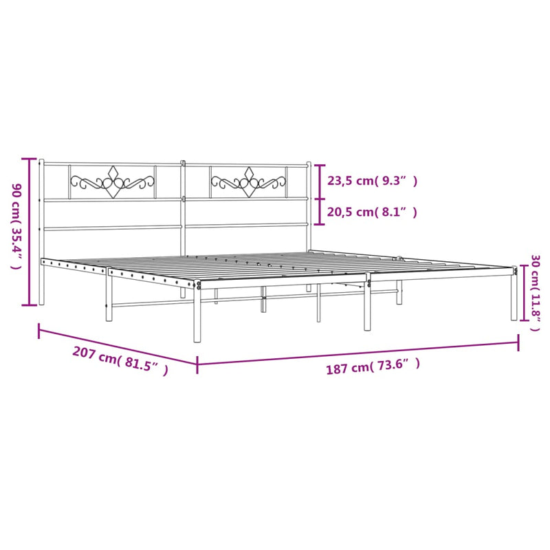 Metal Bed Frame without Mattress with Headboard Black 183x203 cm King