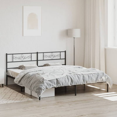 Metal Bed Frame without Mattress with Headboard Black 183x203 cm King