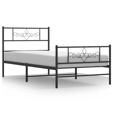 Metal Bed Frame without Mattress with Footboard Black 90x190 cm