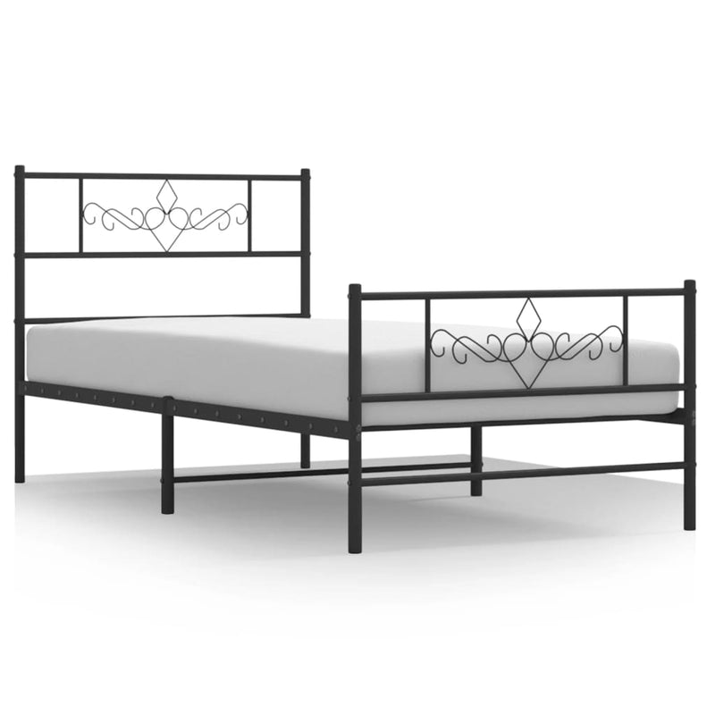 Metal Bed Frame without Mattress with Footboard Black 90x190 cm