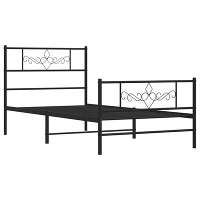 Metal Bed Frame without Mattress with Footboard Black 90x190 cm