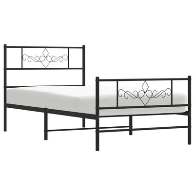 Metal Bed Frame without Mattress with Footboard Black 90x190 cm