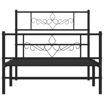 Metal Bed Frame without Mattress with Footboard Black 90x190 cm