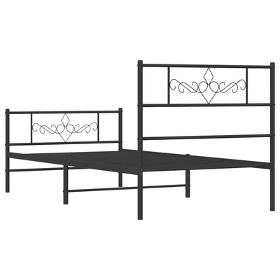 Metal Bed Frame without Mattress with Footboard Black 90x190 cm