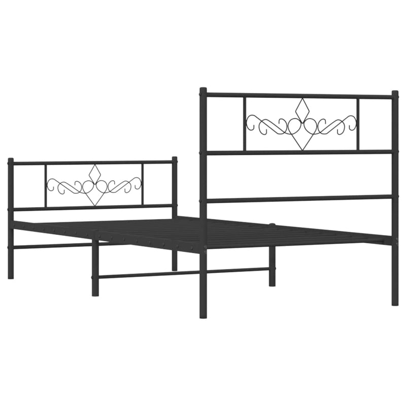 Metal Bed Frame without Mattress with Footboard Black 90x190 cm