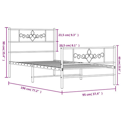 Metal Bed Frame without Mattress with Footboard Black 90x190 cm