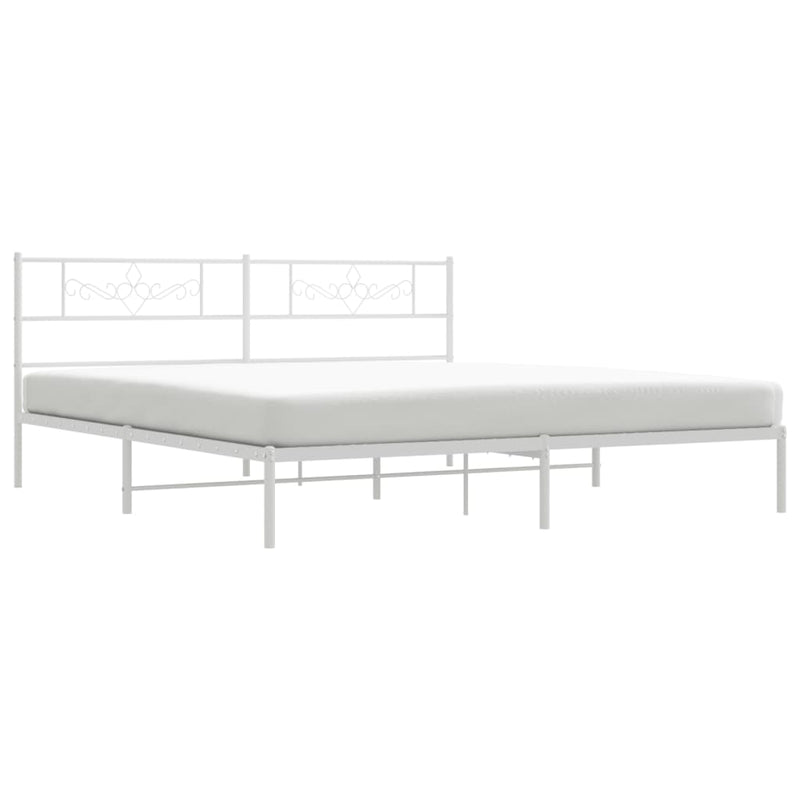 Metal Bed Frame without Mattress with Headboard White 183x203 cm King