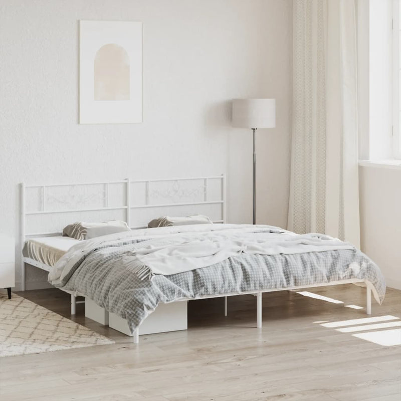 Metal Bed Frame without Mattress with Headboard White 183x203 cm King