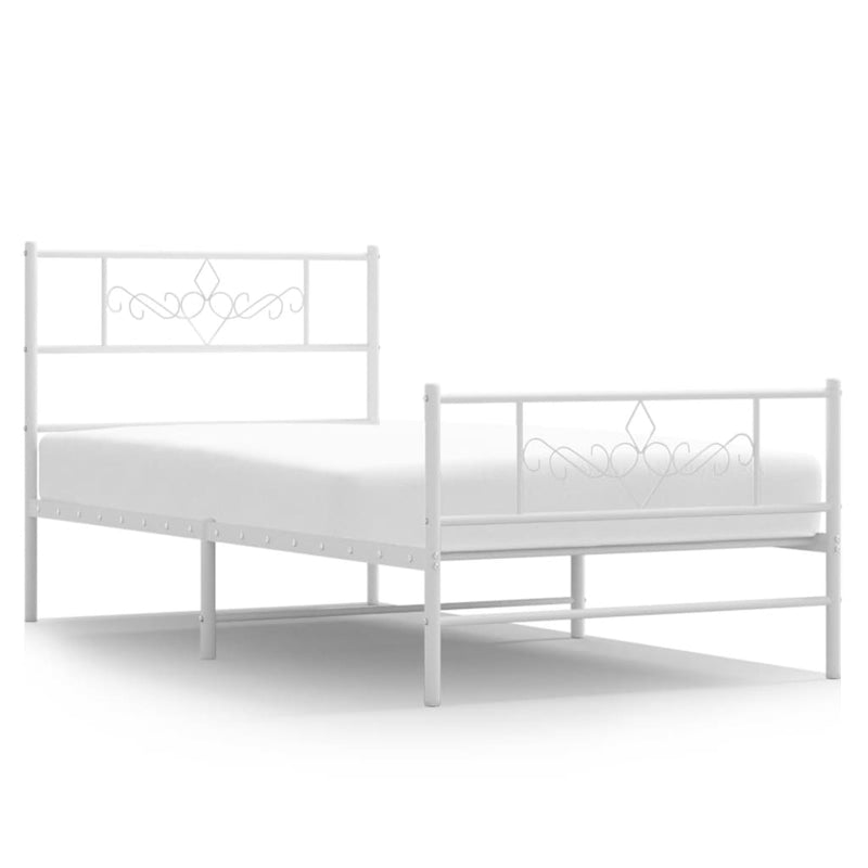 Metal Bed Frame without Mattress with Footboard White 90x190 cm