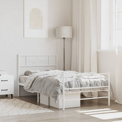 Metal Bed Frame without Mattress with Footboard White 90x190 cm