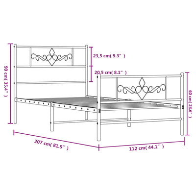 Metal Bed Frame without Mattress with Footboard White 107x203 cm King Single