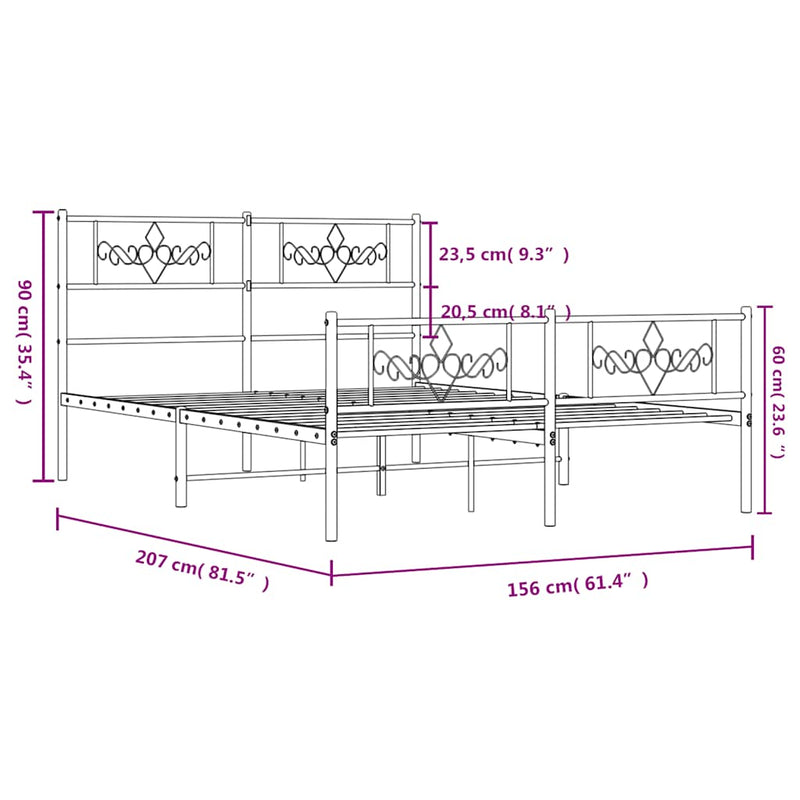 Metal Bed Frame without Mattress with Footboard White 150x200 cm