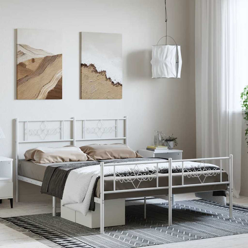 Metal Bed Frame without Mattress with Footboard White 150x200 cm