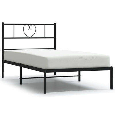 Metal Bed Frame without Mattress with Headboard Black 90x190 cm