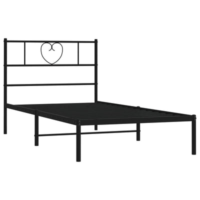 Metal Bed Frame without Mattress with Headboard Black 90x190 cm