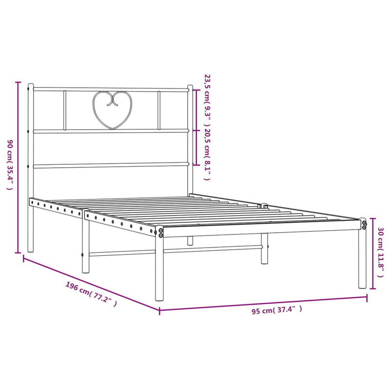 Metal Bed Frame without Mattress with Headboard Black 90x190 cm