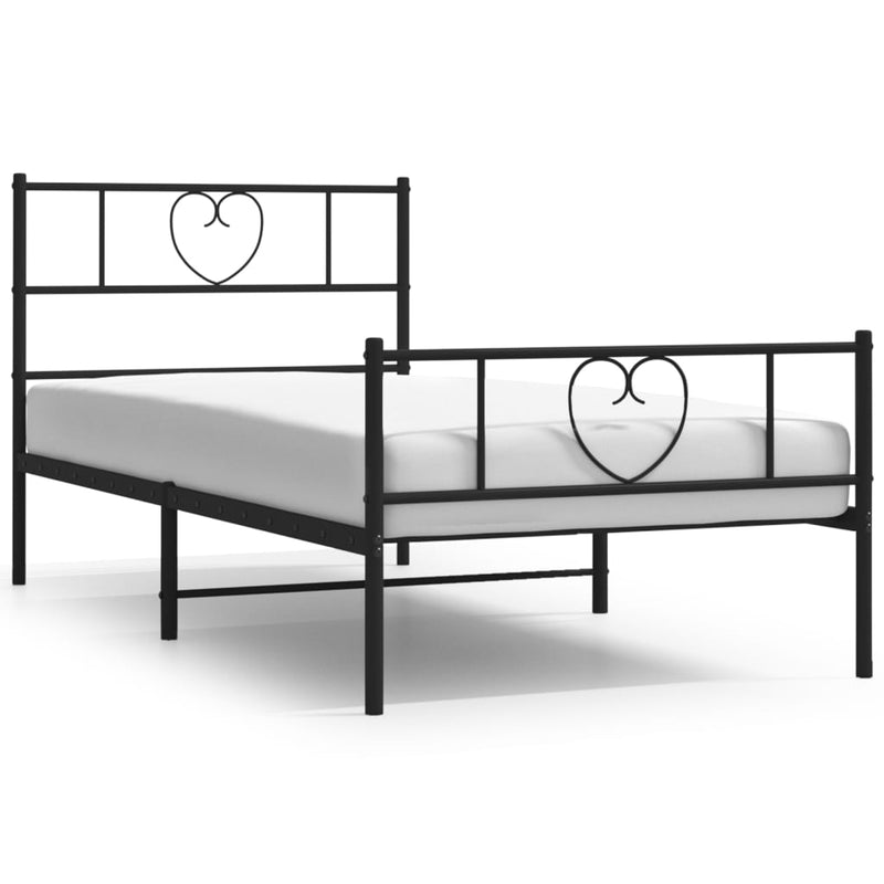 Metal Bed Frame without Mattress with Footboard Black 90x190 cm