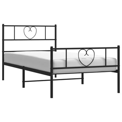 Metal Bed Frame without Mattress with Footboard Black 90x190 cm