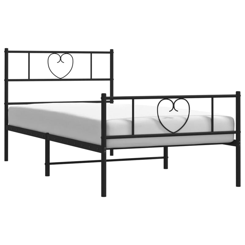 Metal Bed Frame without Mattress with Footboard Black 90x190 cm