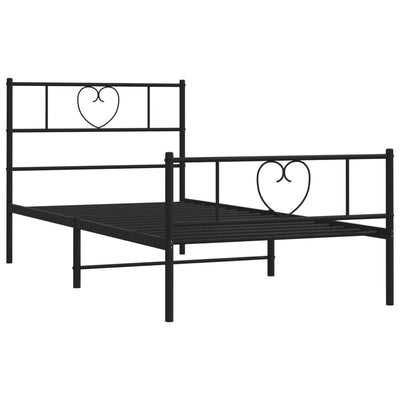 Metal Bed Frame without Mattress with Footboard Black 90x190 cm