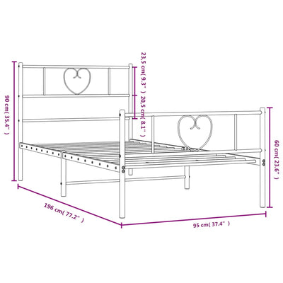 Metal Bed Frame without Mattress with Footboard Black 90x190 cm