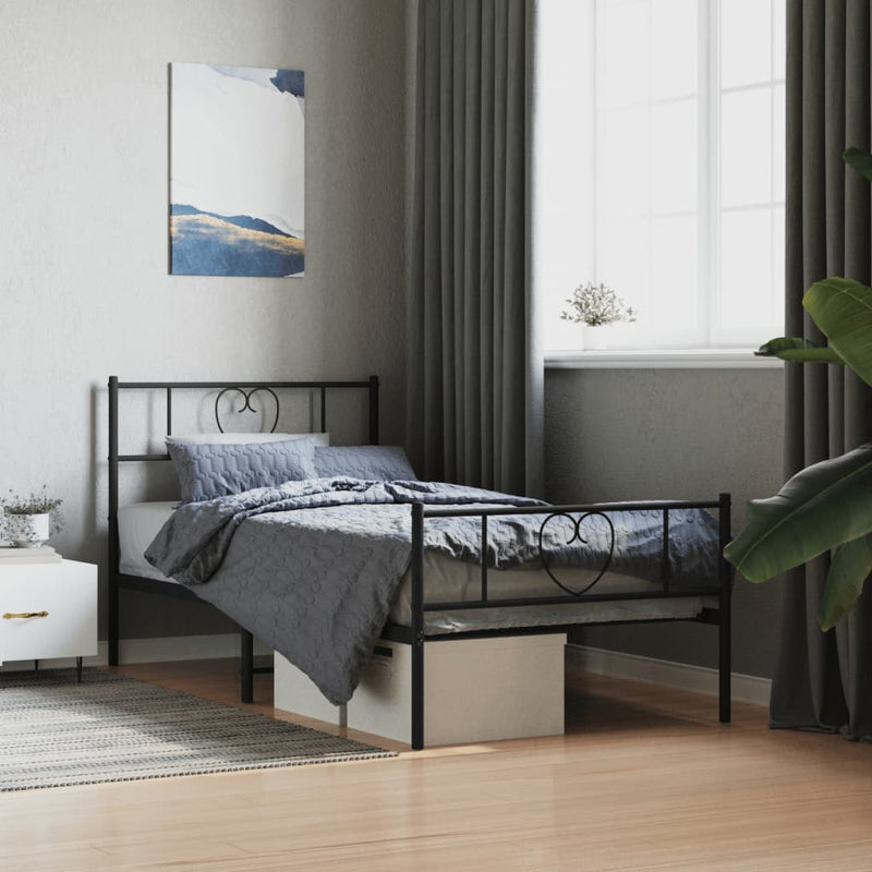 Metal Bed Frame without Mattress with Footboard Black 90x190 cm