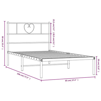 Metal Bed Frame without Mattress with Headboard White 90x190 cm