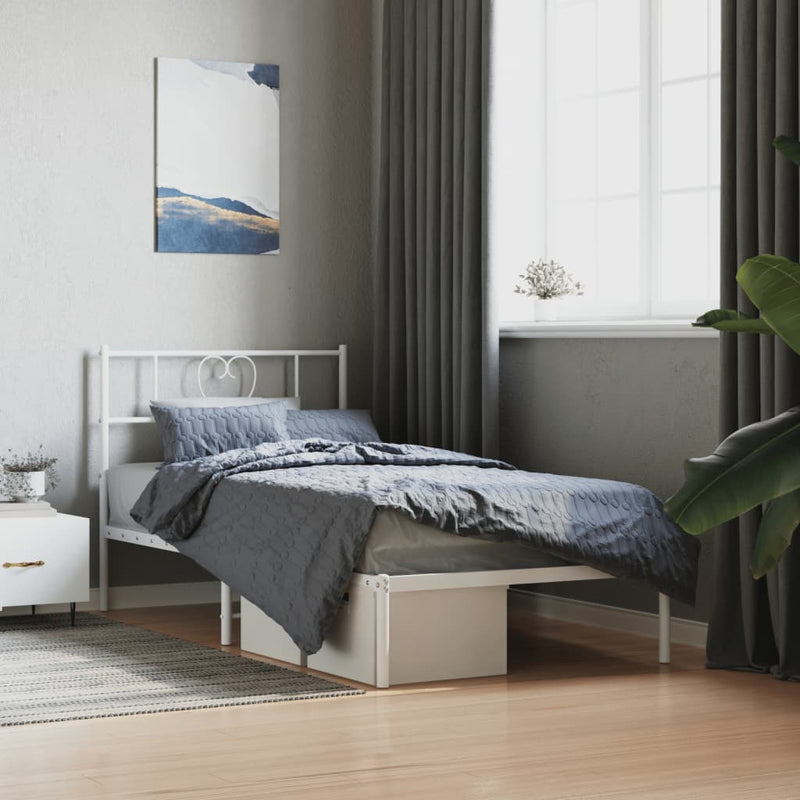 Metal Bed Frame without Mattress with Headboard White 90x190 cm