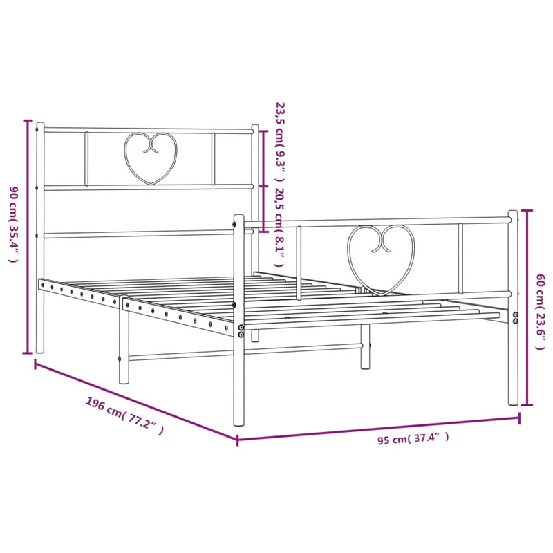 Metal Bed Frame without Mattress with Footboard White 90x190 cm