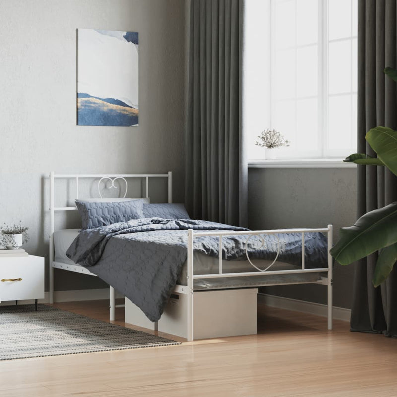 Metal Bed Frame without Mattress with Footboard White 90x190 cm