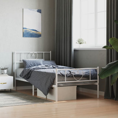 Metal Bed Frame without Mattress with Footboard White 107x203 cm King Single