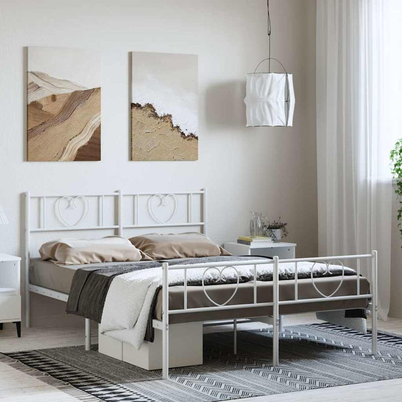 Metal Bed Frame without Mattress with Footboard White 135x190 cm