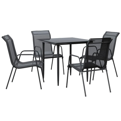 5 Piece Garden Dining Set Black Steel and Textilene